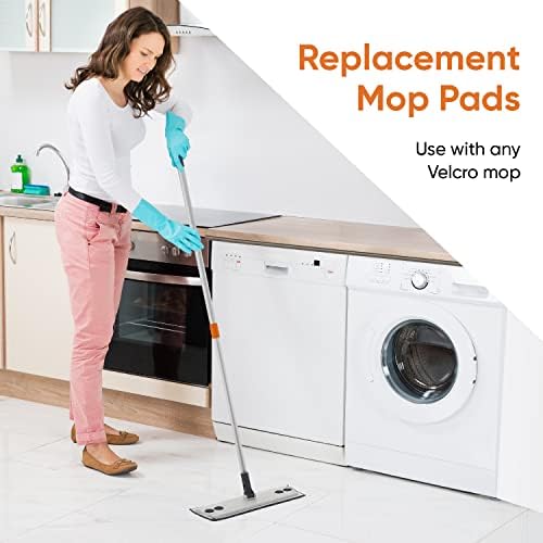 Superio Microfiber Mop Pads Refill for Flat Surfaces - Velcro Head, 16 Inch - 3 Pack - Grey