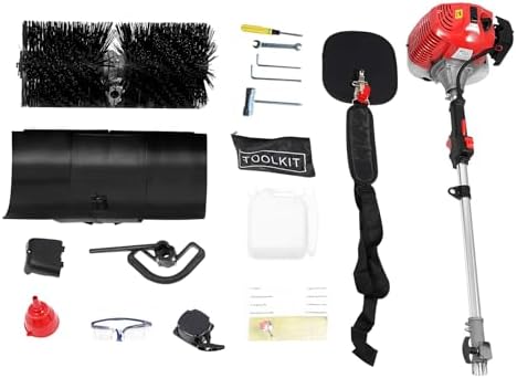 52CC 2 Stroke Gas Powered Handheld Broom Sweeper with Air Filter&Hand Puller, 2.3HP Portable Engine Power Broom Walk Behind Snow Sweeping Broom, Driveway Turf Lawns Cleaning Tools