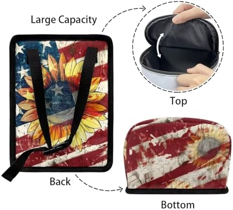 Sunflower American Flag Print Car Trash Can with Lid Car Accessories for Men Women Trash Bin Hanging Back of Seat Collapsible Leak Proof Multipurpose Vehicle Garbage Can