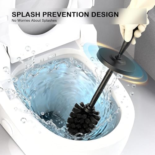 Stainless Steel Toilet Bowl Brush and Holder Set Scrubber Black | Weighted Stable Base Removable Inner Tube Toilet Bowl Brush Splash-Proof Design for Deep Cleaning Space Saving Storage