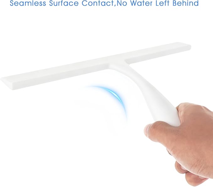 Shower Squeegee for Glass Doors, 11-Inch Silicone Squeegee with Non-Slip Handle and Adhesive Hook for Bathroom, Mirror(White)
