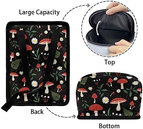 Car Trash Can with Lid and Zipper Boho Cottagecore Mushroom Ferns Print Leakproof Garbage Bag Hanging Back of Seat Auto Interior Accessories Portable Trash Bin Organizer and Storage Bag
