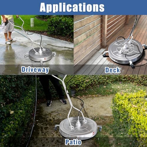 JANZ 30'' Pressure Washer Surface Cleaner with Dual Handle | with 4 Wheels,Stainless Steel Housing,4 Replacement Nozzles and 2 Hose Adapters, for Driveways, Sidewalks Cleaning