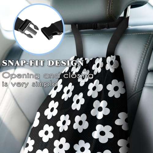 Car Trash Bag Hanging Back of Seat with Adjustable Snap Buckle Strap Cute Printed Drawstring Garbage Bags for Car-Groovy Flowers