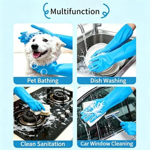Long Sleeve Dog & Cat Washing Gloves, Pet Bathing Grooming Tool | Anti-bite thick silicone,gentle massage & deshedding,ideal for all coat types & breeds,dishwasher safe,home & car cleaning