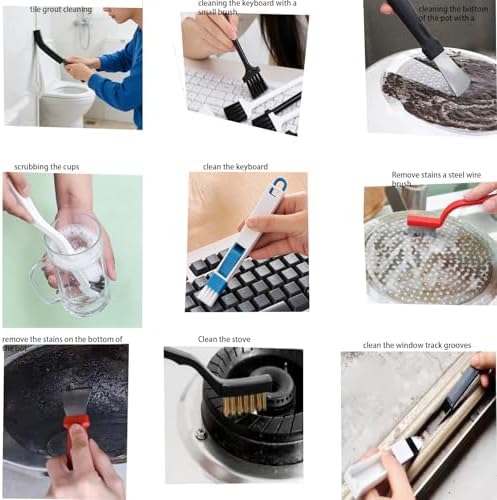 17Pcs Crevice Cleaning Brush Tool Multifunctional Hard Bristle Gap Cleaning Supplies for Bathroom Grout Sink Bathtub Shower Corner Kitchen Toilet Window Track Brushes Small Spaces
