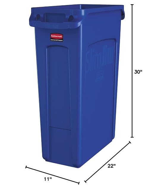 Rubbermaid Commercial Products Slim Jim Trash/Garbage Can with Venting Channels, 23-Gallon, Blue, for Kitchen/Office/Workspace