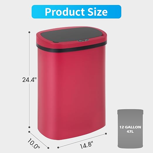 BestOffice Trash Can Broken-Resistant Plastic Touch Free High-Capacity Garbage Can with Lid for Bedroom Bathroom Home Office 49 Liter 13 Gallon Trash Can Automatic Kitchen Trash Can (Red)