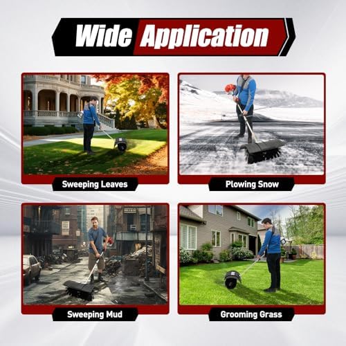 52CC 2.3HP 2 Stroke Gas Power Broom Handheld Sweeper, 1700W Walk Behind Sweeper Hand-Held Gas Power Garden Sweeper Artificial Grass Power Air-Cooled for Snow Broom Grass Driveway