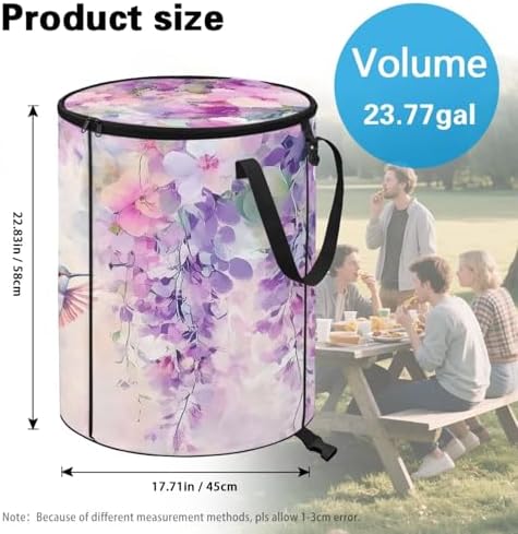 doginthehole Watercolor Florla Hummingbird Collapsible Trash Can Portable Tall Trash Can Oval Recycling Bin 22.83x17.71 Outside Garbage Bin Storage Bag Zipper Lid for Camping RV's Yard Home Decor