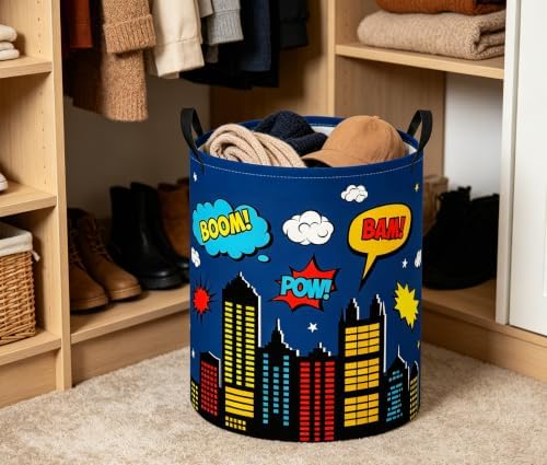 Baby Laundry Basket Baby Nursery Hamper Kids Laundry Basket Toy Storage Bin for Boys Room Decor Gift Baskets for Bedroom Bathroom(Blue City)