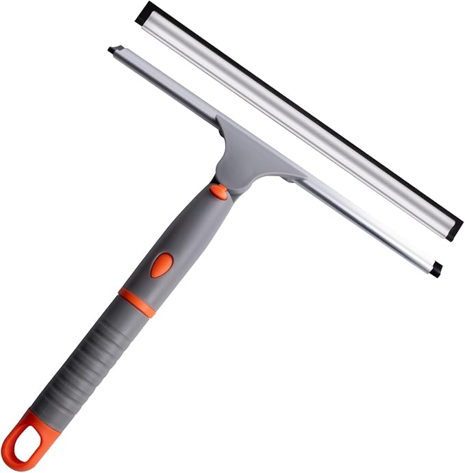 Swivel Shower Squeegee for Glass Doors, All-Purpose Anti-Slip Window Squeegee with 2 Blades, Window Cleaner Tool Bathroom Squeegee for Shower Doors, Tile Shower Walls,Mirrors,Car Windshields