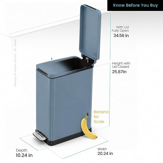 Home Zone Living 12 Gallon Kitchen Trash Can with Slim Fit Design