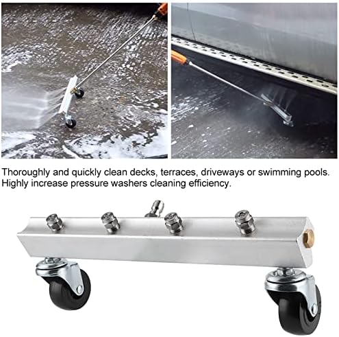 1/4 Inch Stainless Steel High Pressure Road Cleaning Nozzle, Pressure Washer Road Cleaner with 360° Rotating Rollers, Wide Spray Area for Driveways Decks Pools