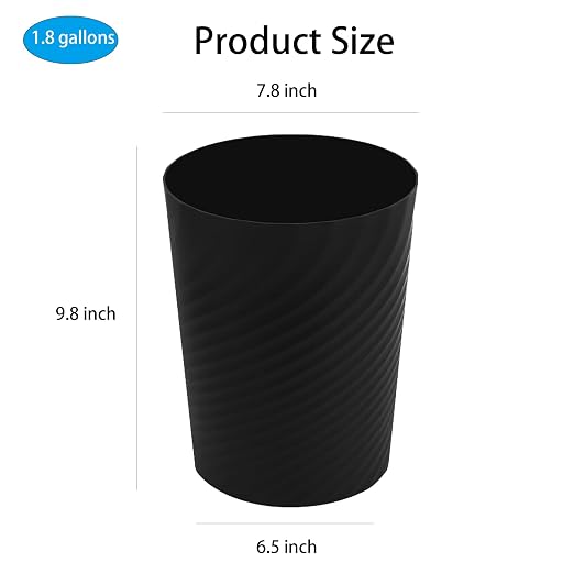 Plastic Small Bathroom Trash Can Wastebasket Garbage Can, Black, 3 Pack | Sturdy-Easy to Clean, Bathroom, Laundry Room, Kitchen, Office, Kids Room, Dorm, Bedroom, 1.8 Gallon