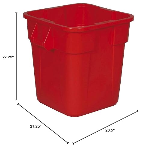 Rubbermaid Commercial Products BRUTE Square Bin Storage Container without Lid, 28-Gallon, Red