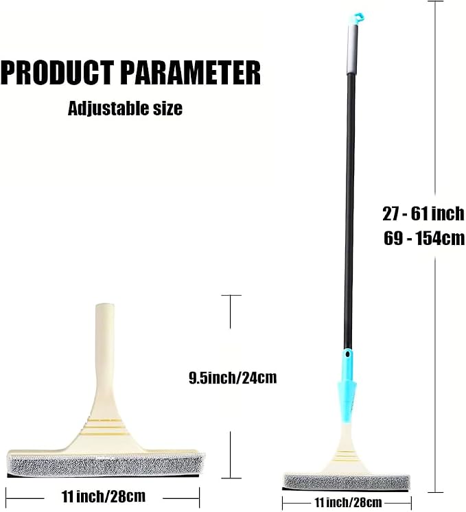 61" Window Squeegee with Long Extension Pole, 2-in-1 Streak-Free Glass Washer & Scrubber Kit with 5 Reusable Microfiber Pads & Clips, Professional Window Cleaning Tool for Home Outdoor High Windows