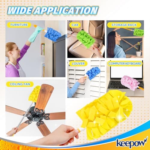 KEEPOW 6Pcs Duster Refills Compatible with Swiffer Hand, Heavy Duty Fleece | Reusable 360 Degree Fleece Duster Refills for Ceiling Fan, Blinds & Home Cleaning, Heavy Duty, Compatible Swiffer Duster