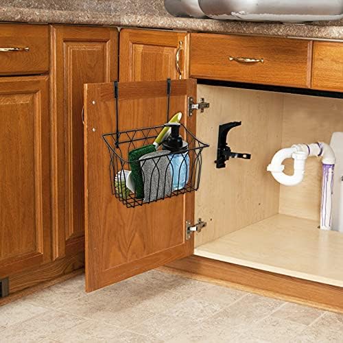 TOPZEA 2 Pack Grid Storage Baskets with Hooks, Metal Hanging Wire Basket Kitchen Over the Cabinet Door Organizer Caddy for Cutting Board, Kitchen Wrap, Foil, Cleaning Supplies, Bakeware, Towel