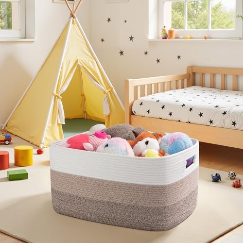 OIAHOMY Large Blanket Basket, 22”x17”x12” Rectangle Woven Baskets, Nursery Blanket Storage Living Room, Toy Storage With Handle, Large Baskets for Organizing-Gradient Yellow (Pack of 2)