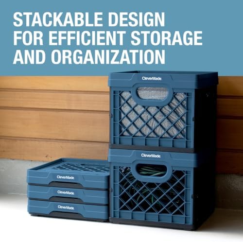 CleverMade Collapsible Milk Crate (100% Recycled) - 25L - Obsidian | Organize Files, Groceries, and Gear in One Crate | Built-In Rails Hold Letter Folders, While the Frame Stacks Securely