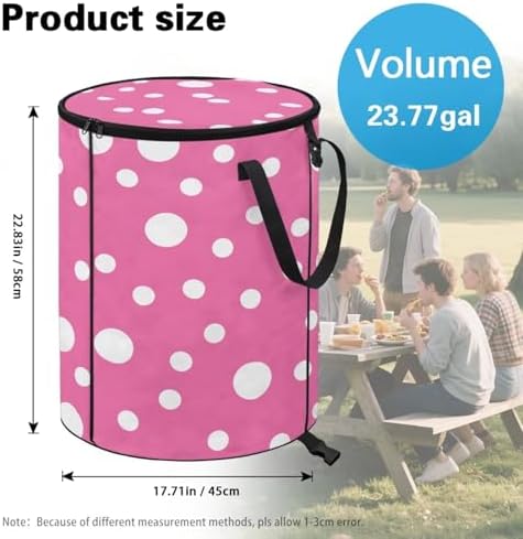 Collapsible Trash Can Polka Dot Camping Garbage Can with Lid Reusable Yard Leaf Waste Bag Perfect for Leaf Removal, Yard Clean-Up