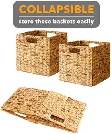 SpaceAid 6 Pack Wicker Basket, Storage Baskets for Organizing, Woven Rattan Basket with Handles for Shelves, Water Hyacinth Large Cube Organizer Storage Bin, 12x12x12 inch, Natural
