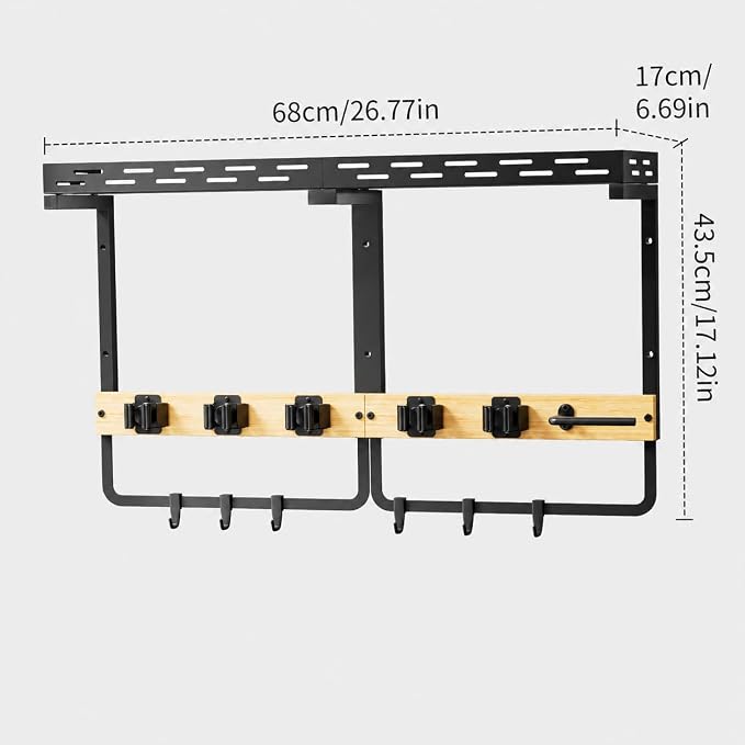 Broom Holder Wall Mount, Mop Organizer With Shelf And Vacuum Holder