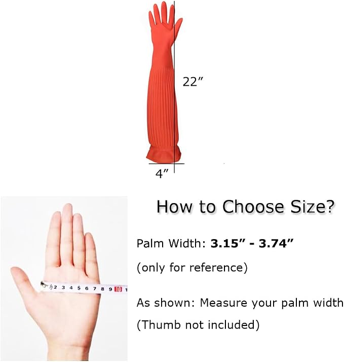 22.05" Long Cuff Natural Latex Cleaning Gloves, Reusable Non-Slip | Waterproof Tear-Resistant Full Arm Protection Natural Rubber Gloves for Dishwashing, Kitchen, Bathroom & Household Chores