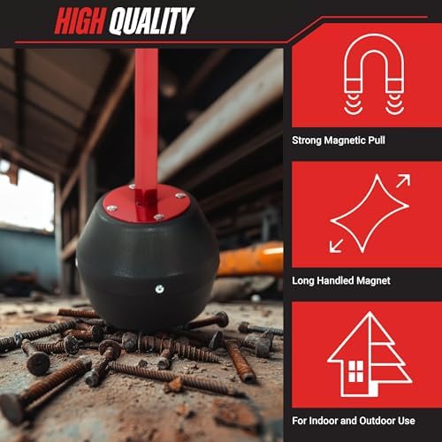 Stalwart Magnetic Pickup Tool with 27.5-Inch Reach | Large Magnet with 25lb Pull and Quick Release Handle - Garage, Work Zone, or Workshop Floor Sweeper
