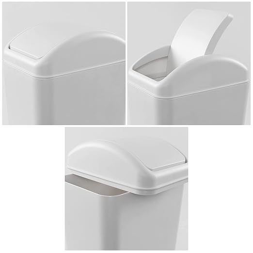Farmoon 14L /3.5 Gallon Slim Trash Can, Modern Swing Lid Waste Paper Basket | Plastic Dustbin Waste Bin, Light Grey