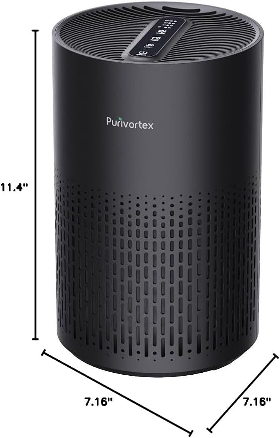 Purivortex Air Purifiers for Bedroom, Covers Up to 880 Sq Ft, PX500 Black | Quiet Air Purifier with HEPA Filter for Pollen, Smoke, Dust, Pet Dander, Odor, Hair, Ozone Free