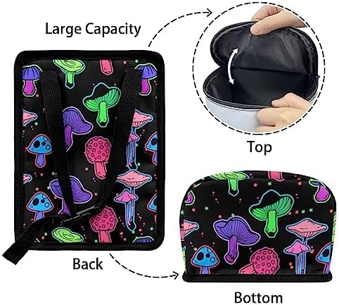 Rainbow Trippy Mushroom Print Car Trash Can with Lid and Zipper Portable Foldable Garbage Can Bag Hanging for Headrest Leakproof Organizer and Storage Bag Retro Car Interior Accessories