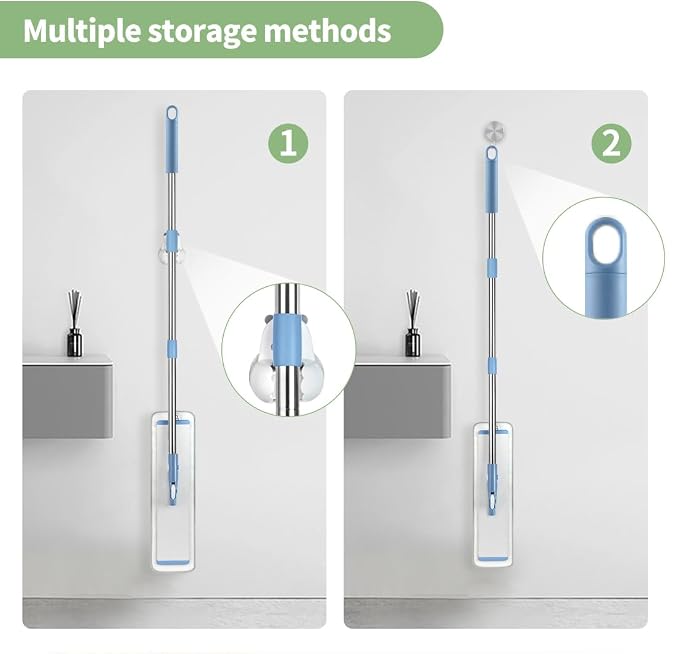 CQT 18" Commercial Flat Microfiber Floor Mop Cleaning System with 4 Washable Pads Cleaner for Laminate Tile (PT13-Blue)