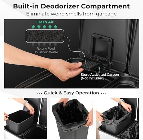 Goplus 16 Gallon/ (2x30L) Stainless Steel Trash Can, Kitchen Trash Bin w/Dual Removable Inner Buckets, Soft Closure & Step-on Pedal, Deodorizer Compartment, Garbage Bin for Recycling, White