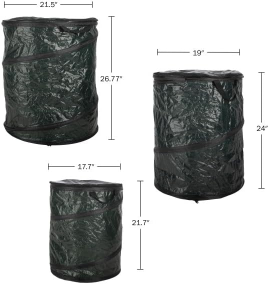 Wakeman Outdoors Collapsible Trash Can, 44-Gal, 29.5-Gal, 23.1-Gal, 3-Pack | Outdoor Portable Pop Up Trash Cans for Parties, Laundry Hamper, Collapsible Yard Waste Bag Leaf Bin - Camping Essentials
