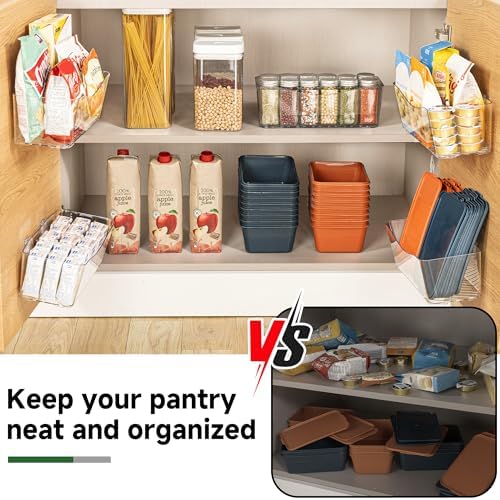 8-Pack Adhesive Pantry Organizers and Storage, Large Cabinet Door Organizer | 11.4" Long, Space Saving, Drain Bottom, Clear Plastic Storage Bins for Kitchen, Bathroom, Refrigerator, Countertop,Under Sink