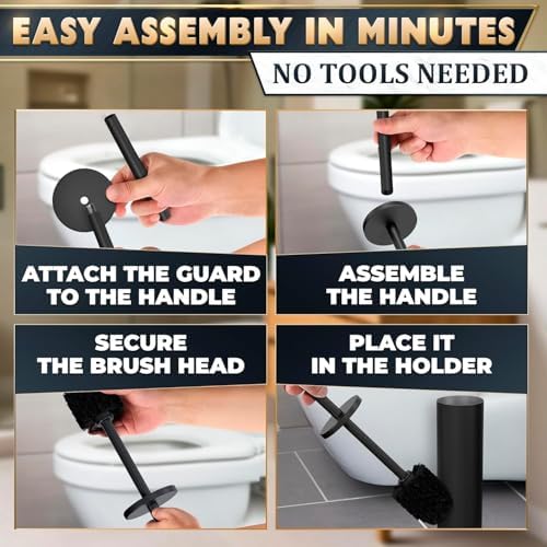 Black Toilet Brush and Holder Set, Freestanding, Splash Protection | Matte Black Toilet Brush with Holder Set for Bathroom, Splash Protection & Dense Bristles, Scratch- & Corrosion-Resistant