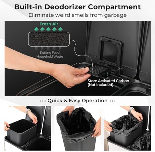 Goplus Dual Trash Can, 16 Gallon/ (2x30L) Double Trash and Recycling Bin Combo for Kitchen, Stainless Steel Garbage Can with 2 Removable Inner Buckets, Soft Closure & Step-on Pedal