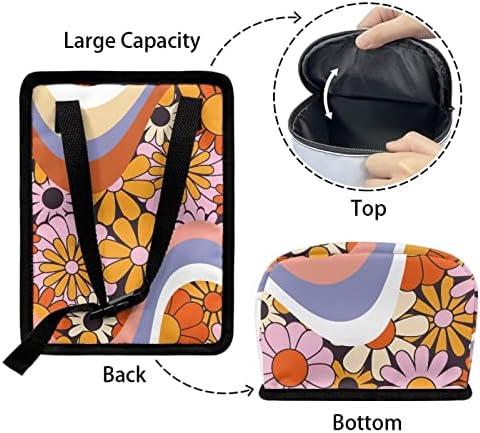 Abstract Groovy Hippie Daisy 70S 80S Wavy Swirl Pattern Car Trash Can with Lid and Zipper Portable Garbage Can Bags Vehicle Decorations for Women Trash Bin Hanging Back of Seat,Multicolor