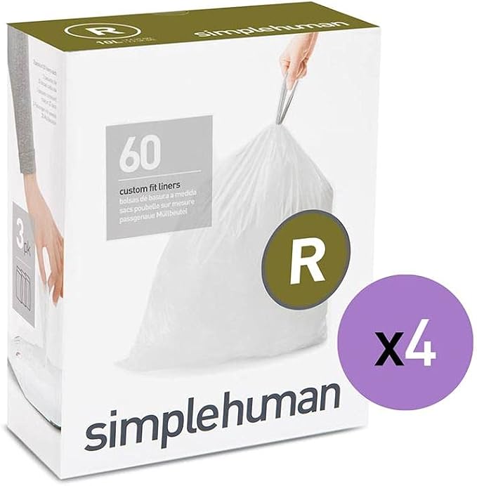 simplehuman Code R Custom Fit Drawstring Trash Bags in Dispenser Packs, 30 Liter / 8 Gallon, White – 240 Liners