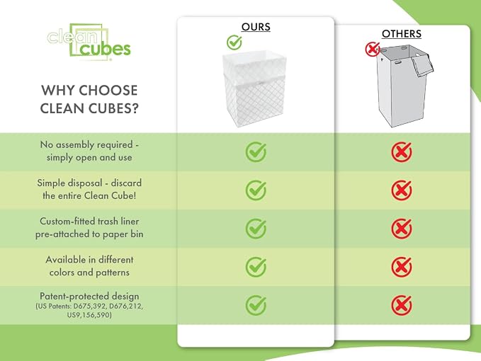 Clean Cubes 13 Gallon Disposable Pop-Up Trash Cans, 6-Pack (Trellis) | One Pack Covers the Whole Party, Place a Bin in Every Corner, No Assembly, Built-In Liner, Toss the Whole Bin When Full
