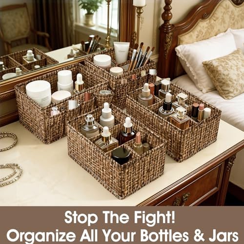 Cosmetic Storage Bins Makeup Organizer, Adjustable Multifunction Storage Box Desk Drawer Divider for Makeup Brushes, Bathroom Countertop or Dresser, Set of 4