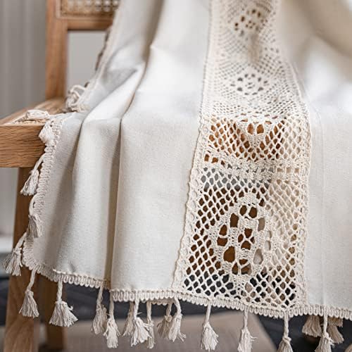 Sutuo Home Boho Curtain Crochet Lace Patchwork Semi-Blackout Bohemian Handmade Tassels, Rod Pocket Window Treatment Vintage Rustic Farmhouse Drapes for Bedroom, 1 Panel 59" W x 96" L, Beige