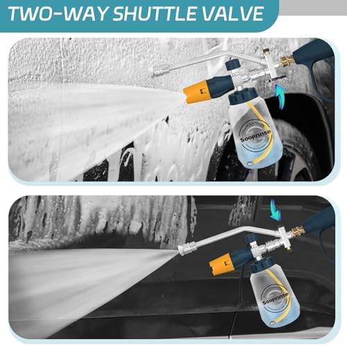 Sooprinse Pressure Washer Foam Cannon with Short Pressure Washer Gun, Dual Connector Accessory, Snow Soap Attachment for Car Wash, 5 Nozzles Tips with 1/4” Quick Connect, 4000 PSI
