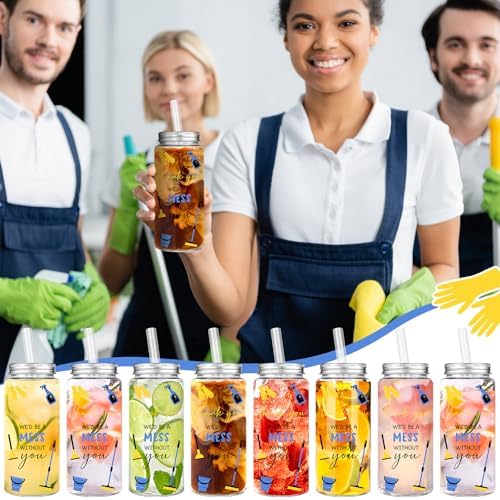 Skylety 12 Pcs Housekeeping Week Appreciation Gift Bulk Cup, Housekeeping 1 | 2026 Housekeeping Week Service Staff Housekeeper Gifts 14 oz Plastic Cup with Lid and Straw We Would Be a Mess Without You