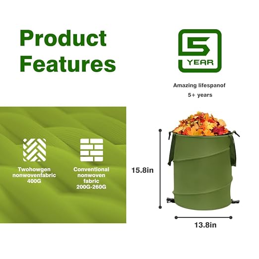 Collapsible Pop Up Trash Can, Outdoor Recycling Bin 13.8x15.8 in, 600D Oxford Cloth Yard Waste Bags, Camping Trash Can With Clip and Zip Lid (1Pcs-Green 10 Gallons)
