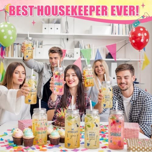 Skylety 48 Pcs Housekeeping Week Appreciation Gift Bulk Cup, Housekeeping 2 | 2026 Housekeeping Week Service Staff Housekeeper Gifts 14 oz Plastic Cup with Lid and Straw We Would Be a Mess Without You