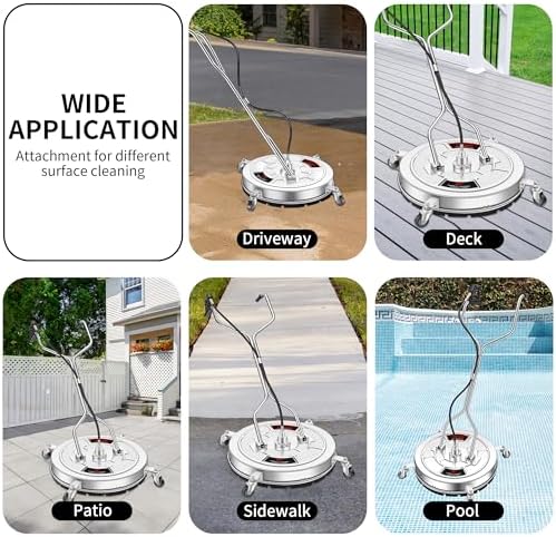 30" Pressure Washer Surface Cleaner with 4 Wheels - Stainless Steel Dual Handle Surface Cleaner for Pressure Washer Attachment for Concrete, Patio, Sidewalk, Deck and Driveways