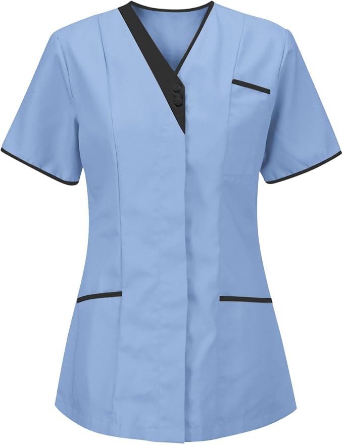Womens Scrub Tops Fitted Short Sleeve Scrubs for Women Housekeeping Uniform Cleaning Uniforms 2026 Nurse T-Shirts